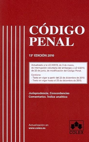 CODIGO PENAL 13ª EDICION NOVIEMBRE 2010. CON COMENTARIOS Y J | 9788483422724 | LUZON CUESTA, JOSE MARIA