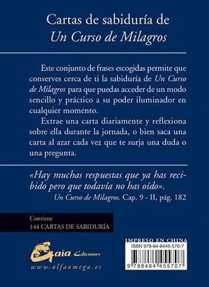 CARTAS DE SABIDURÍA DE UN CURSO DE MILAGROS | 9788484455707 | FOUNDATION FOR INNER PEACE